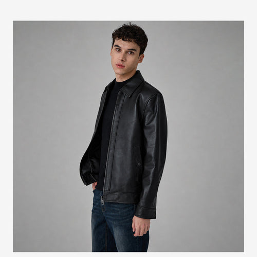 BASSO HOMME WSA3MU95A black lambskin jacket with shirt collar