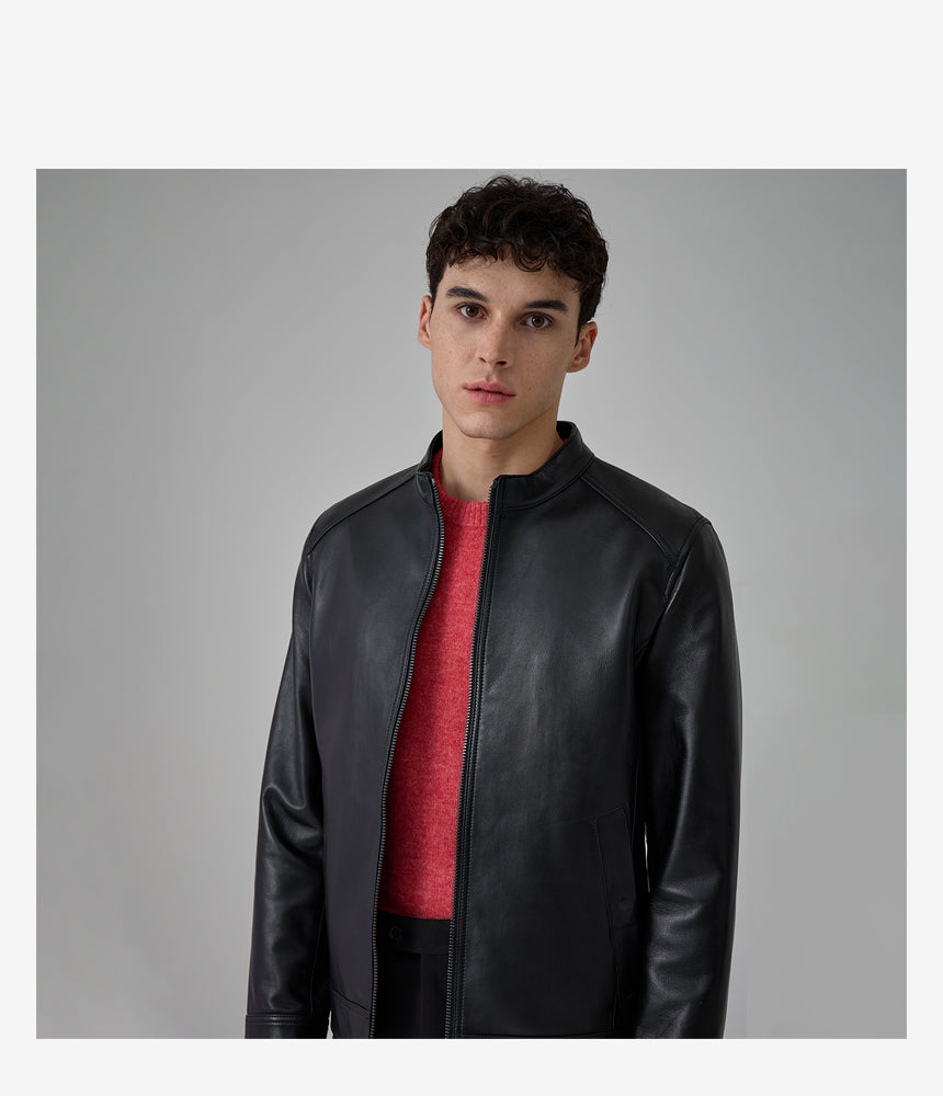 BASSO HOMME WSA3MU97A black 100% lambskin zip jacket
