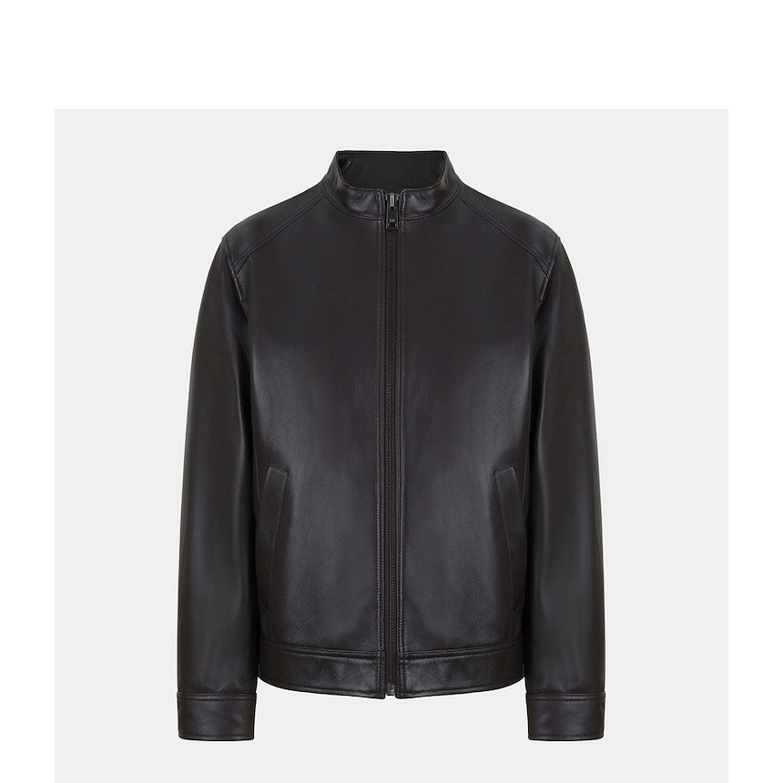 BASSO HOMME WSA3MU98A brown stand-collar lambskin jacket front