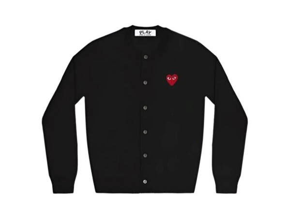 COMME des GARCONS PLAY red heart crew-neck cardigan in black