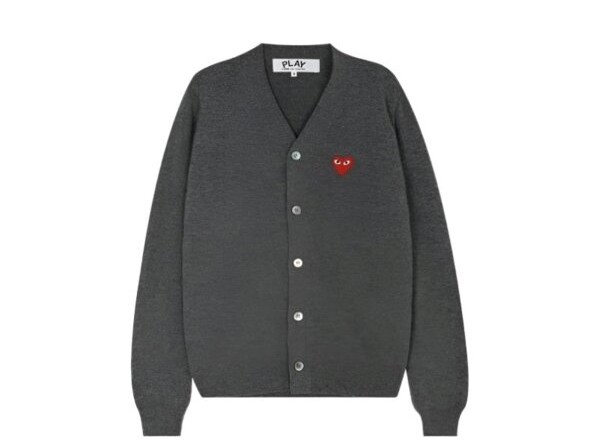 COMME des GARCONS PLAY red heart V-neck cardigan in gray