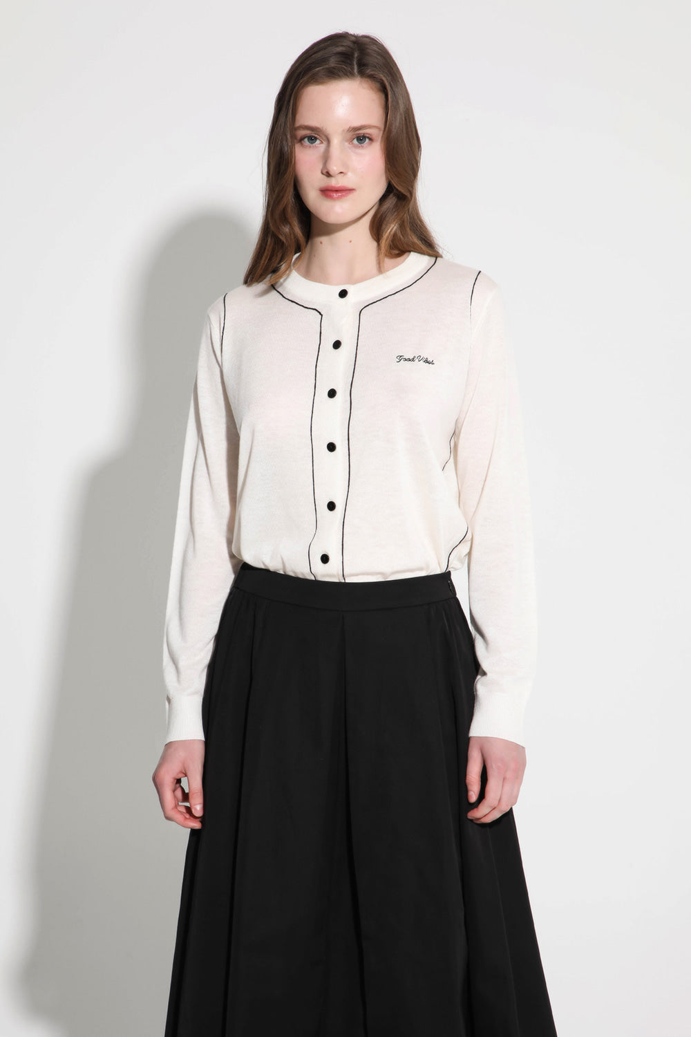 LESHOP BLANC Women's Contrast-Trim Wool-Blend Cardigan L1G32KCD070 — original supplier image 1003-gallery-02