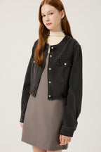 LESHOP BLANC Round-Neck Cropped Denim Jacket L2F35DJK011 — original supplier image 10485-gallery-00