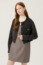 LESHOP BLANC Round-Neck Cropped Denim Jacket L2F35DJK011 — original supplier image 10485-gallery-01