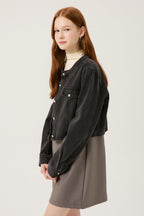 LESHOP BLANC Round-Neck Cropped Denim Jacket L2F35DJK011 — original supplier image 10485-gallery-03