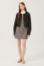 LESHOP BLANC Round-Neck Cropped Denim Jacket L2F35DJK011 — original supplier image 10485-gallery-04