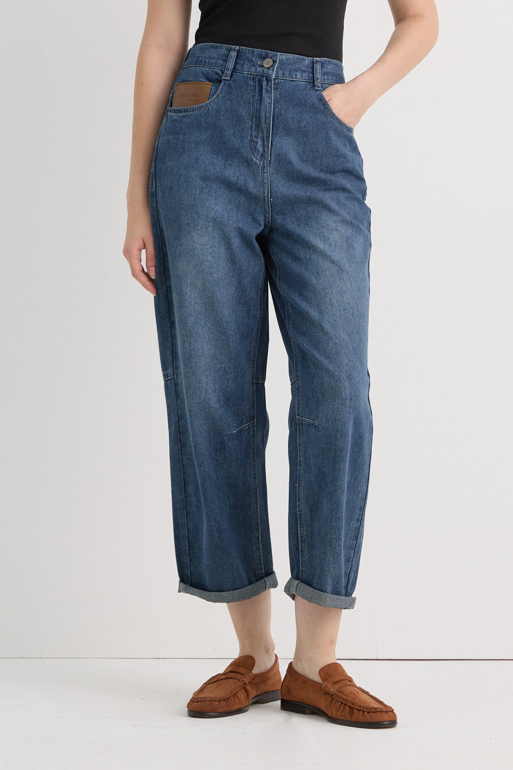 Bonispax Women's Leather-Label Baggy Indigo Jeans B1G32DSL030 — original supplier image 1102-gallery-02