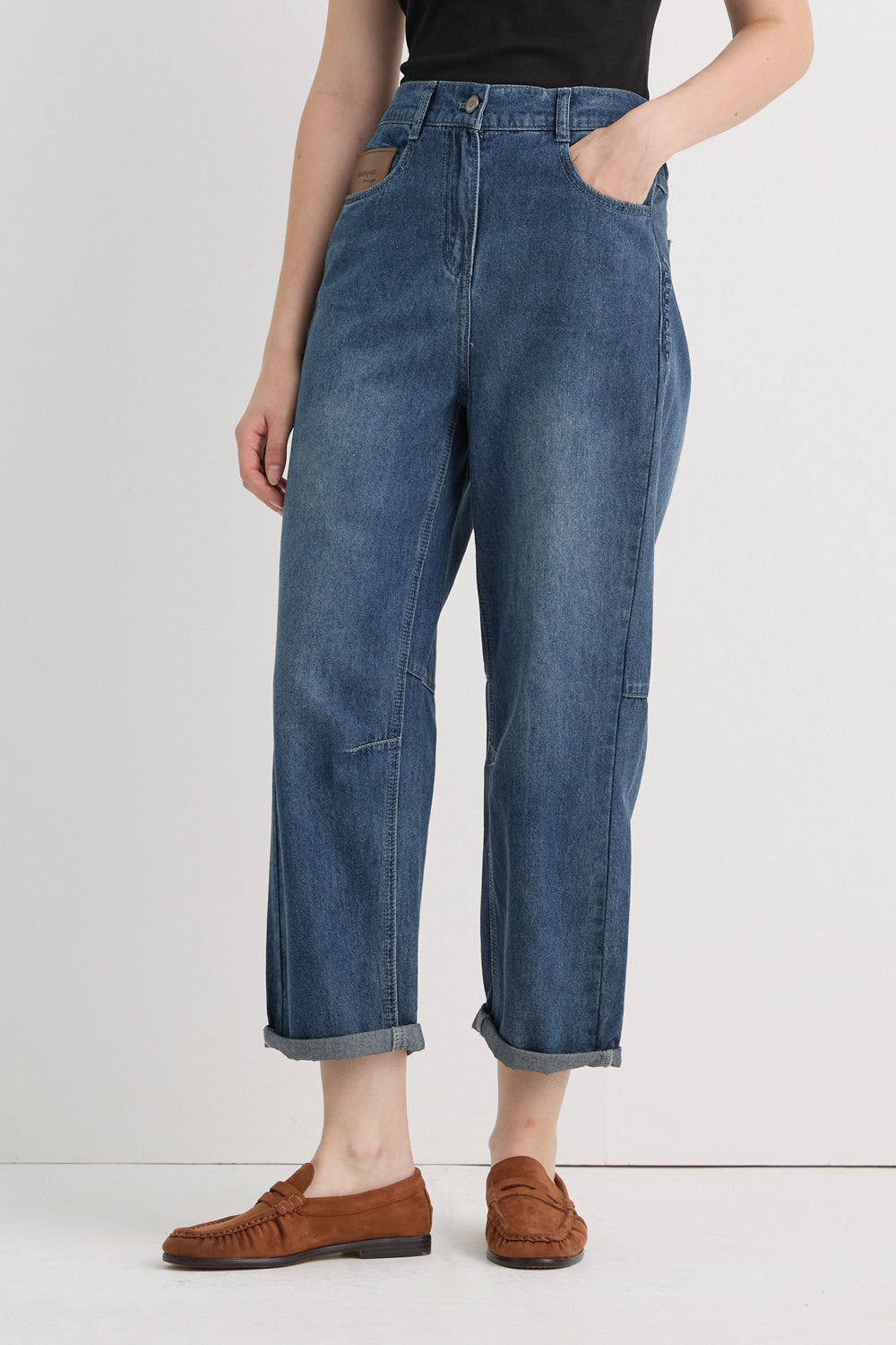 Bonispax Women's Leather-Label Baggy Indigo Jeans B1G32DSL030 — original supplier image 1102-gallery-03