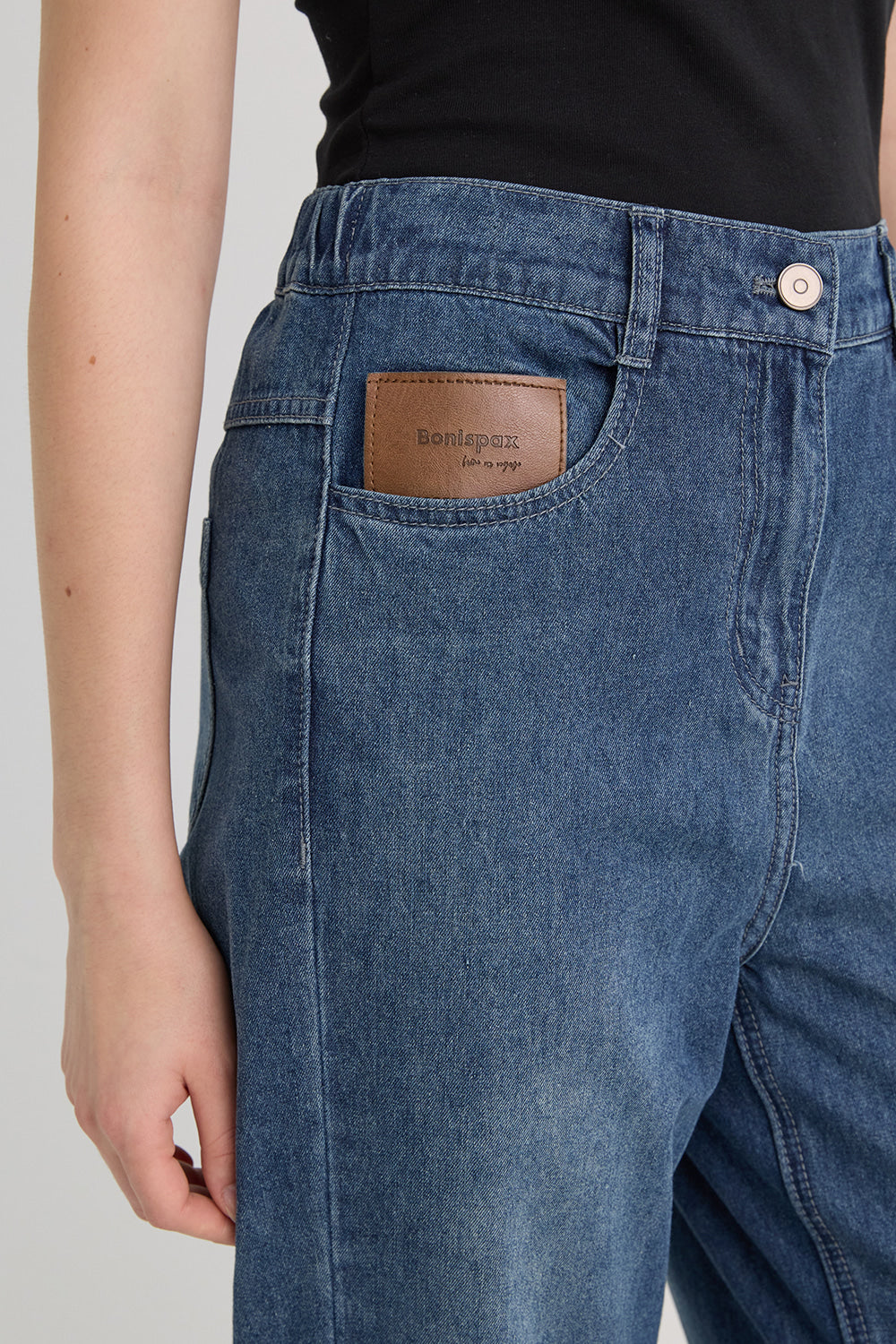 Bonispax Women's Leather-Label Baggy Indigo Jeans B1G32DSL030 — original supplier image 1102-gallery-06