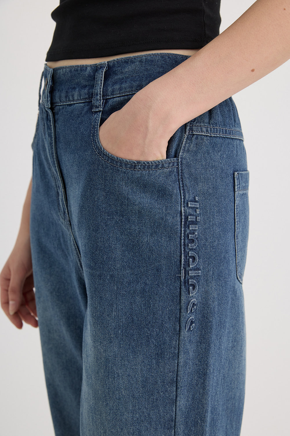 Bonispax Women's Leather-Label Baggy Indigo Jeans B1G32DSL030 — original supplier image 1102-gallery-07