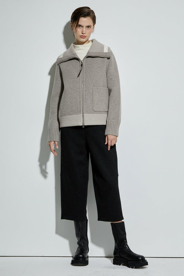 Bonispax Women's Knit-Collar Wool-Cashmere Short Coat B1G41HCT010