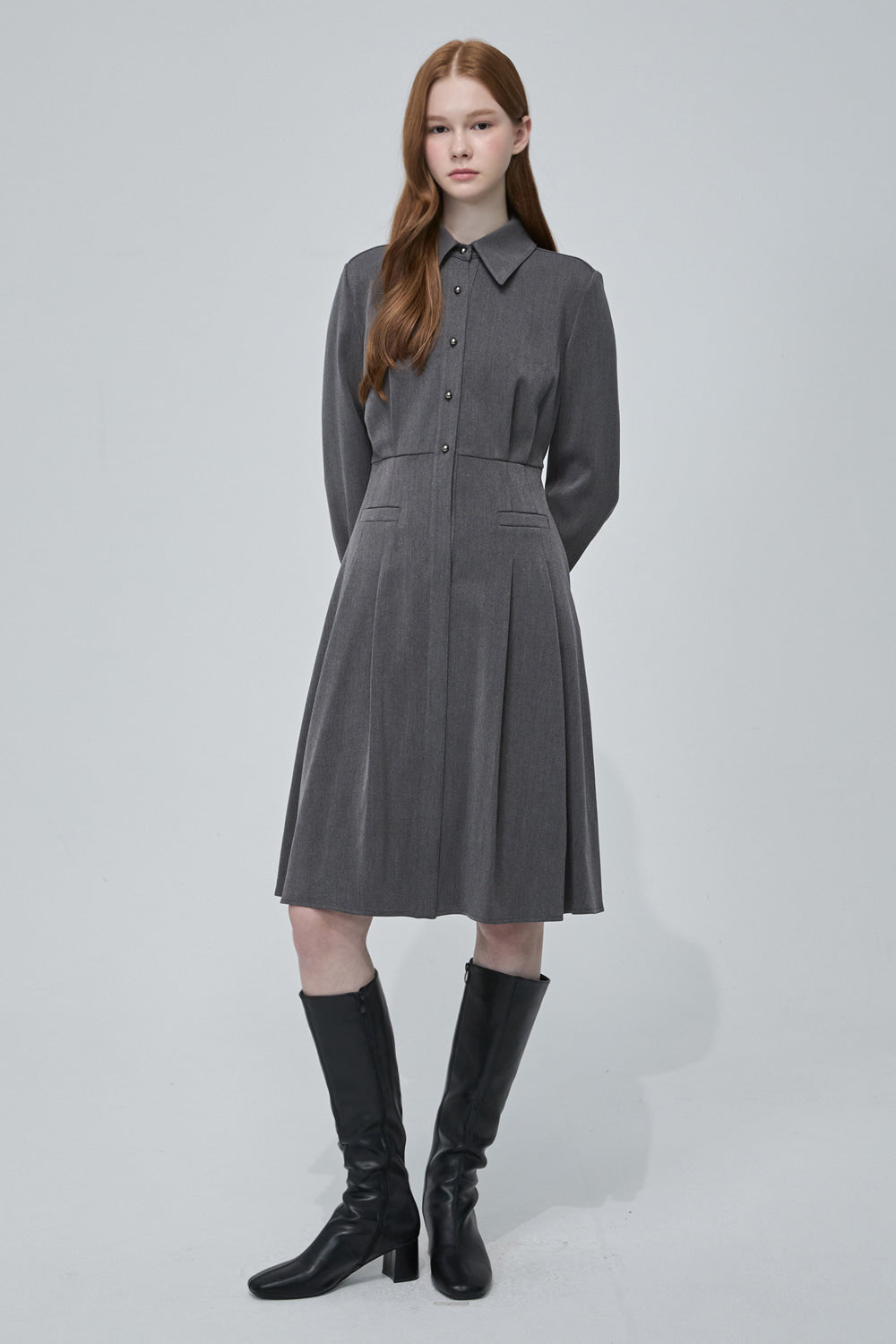 Reete Women's Collared Belted Pleated Dress U1F41WOP800 — original supplier image 1580-gallery-00