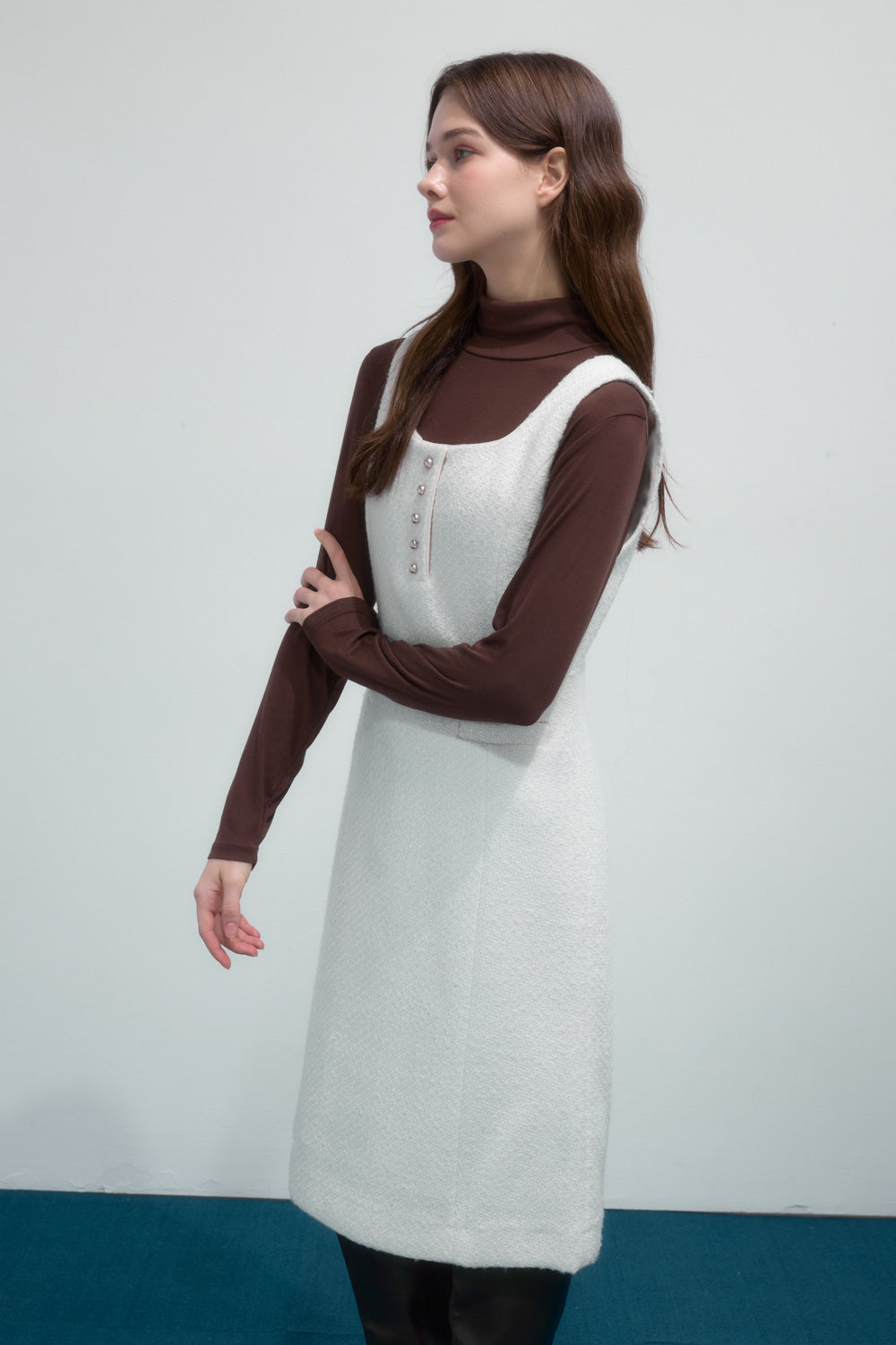 Reete Women's Square-Neck Button-Detail Tweed Dress U1F41WOP030 — original supplier image 1590-gallery-02