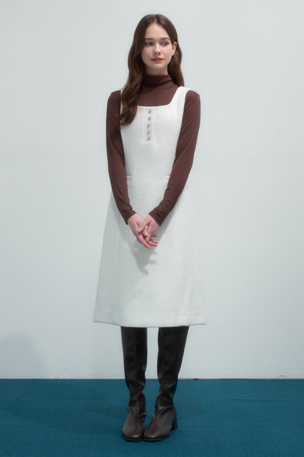 Reete Women's Square-Neck Button-Detail Tweed Dress U1F41WOP030 — original supplier image 1590-gallery-04