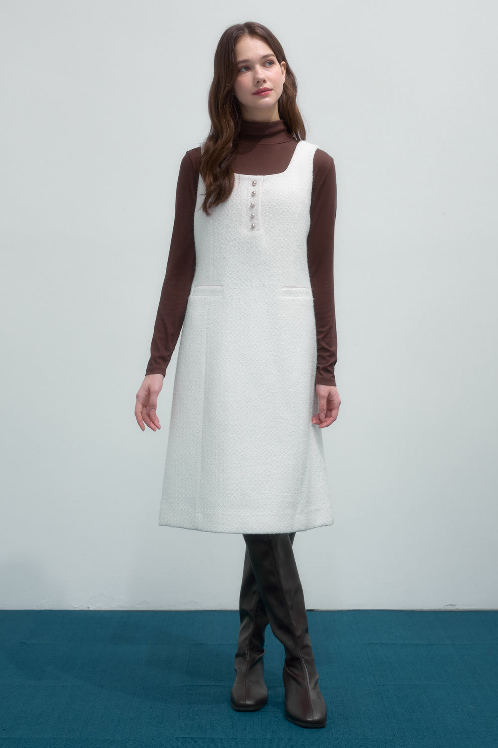 Reete Women's Square-Neck Button-Detail Tweed Dress U1F41WOP030 — original supplier image 1590-gallery-05
