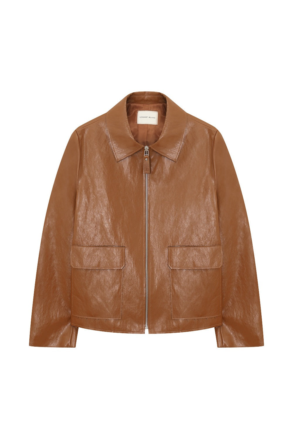 LESHOP BLANC Women's Collared Patch-Detail Faux-Leather Zip Jacket L1G32LJK030 — 1938-gallery-01