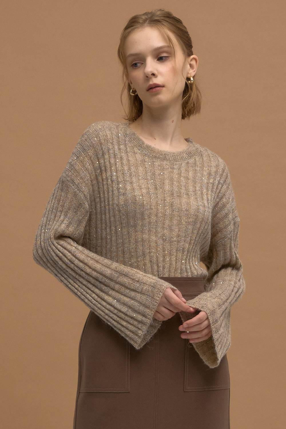 LESHOP BLANC Women's Glitter Ribbed Crewneck Sweater L2G45KPO200 — 2225-gallery-00