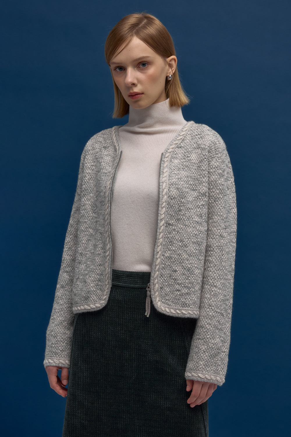 LESHOP BLANC Women's Two-Way Zip Tweed-Knit Cardigan L1G42KCD070 — original supplier image 2246-gallery-00