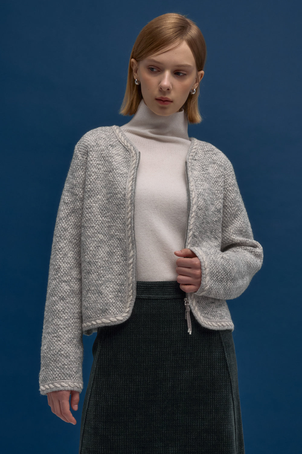 LESHOP BLANC Women's Two-Way Zip Tweed-Knit Cardigan L1G42KCD070 — original supplier image 2246-gallery-01
