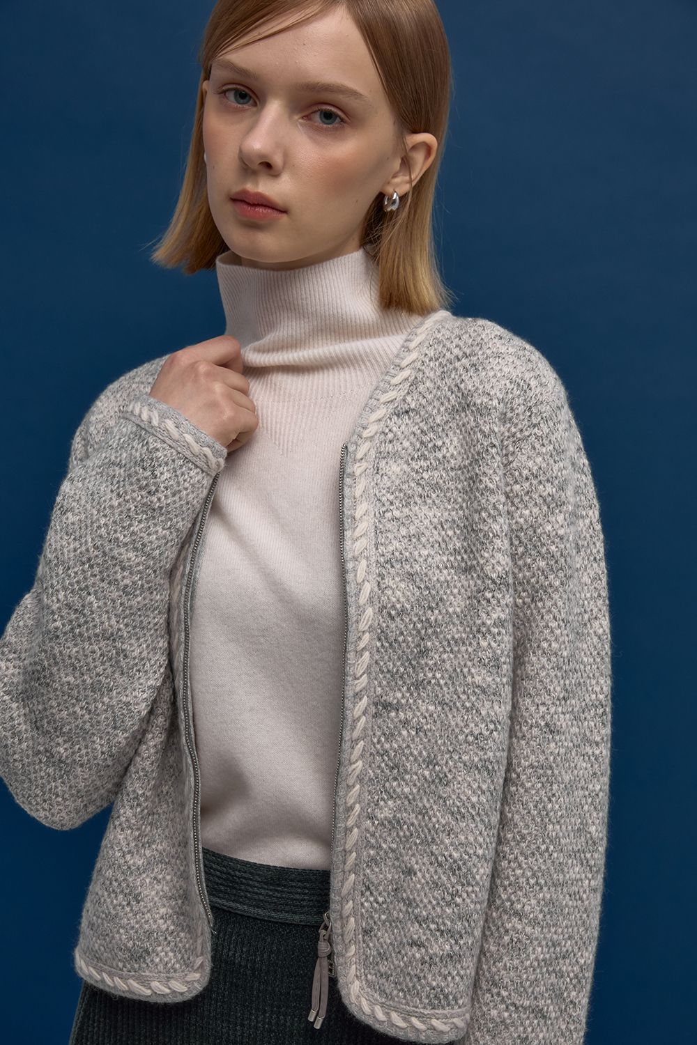LESHOP BLANC Women's Two-Way Zip Tweed-Knit Cardigan L1G42KCD070 — original supplier image 2246-gallery-02