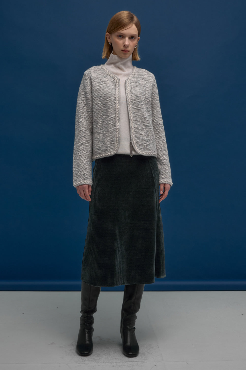 LESHOP BLANC Women's Two-Way Zip Tweed-Knit Cardigan L1G42KCD070 — original supplier image 2246-gallery-05