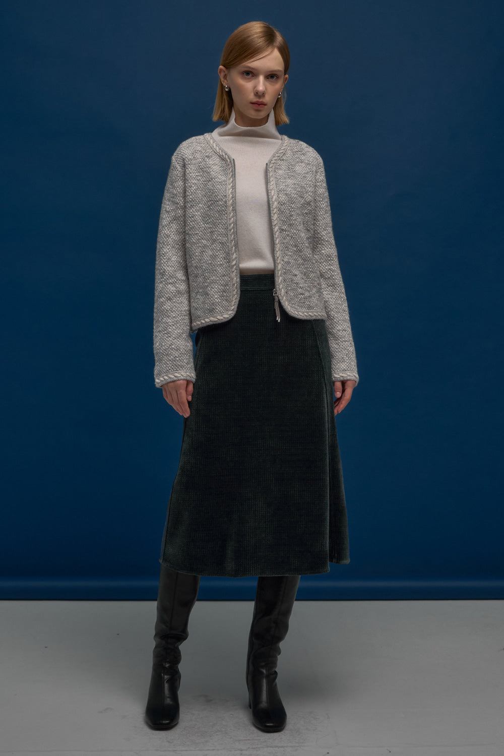 LESHOP BLANC Women's Two-Way Zip Tweed-Knit Cardigan L1G42KCD070 — original supplier image 2246-gallery-06