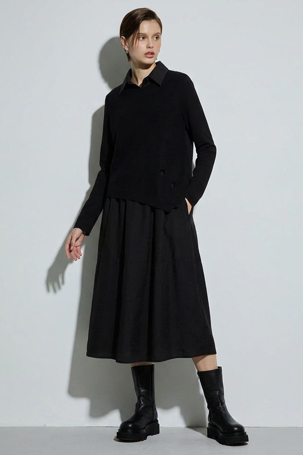 Bonispax Women's Shirt-Collar Distressed-Trim Knit Dress B1G32WOP020 — original supplier image 2297-gallery-07