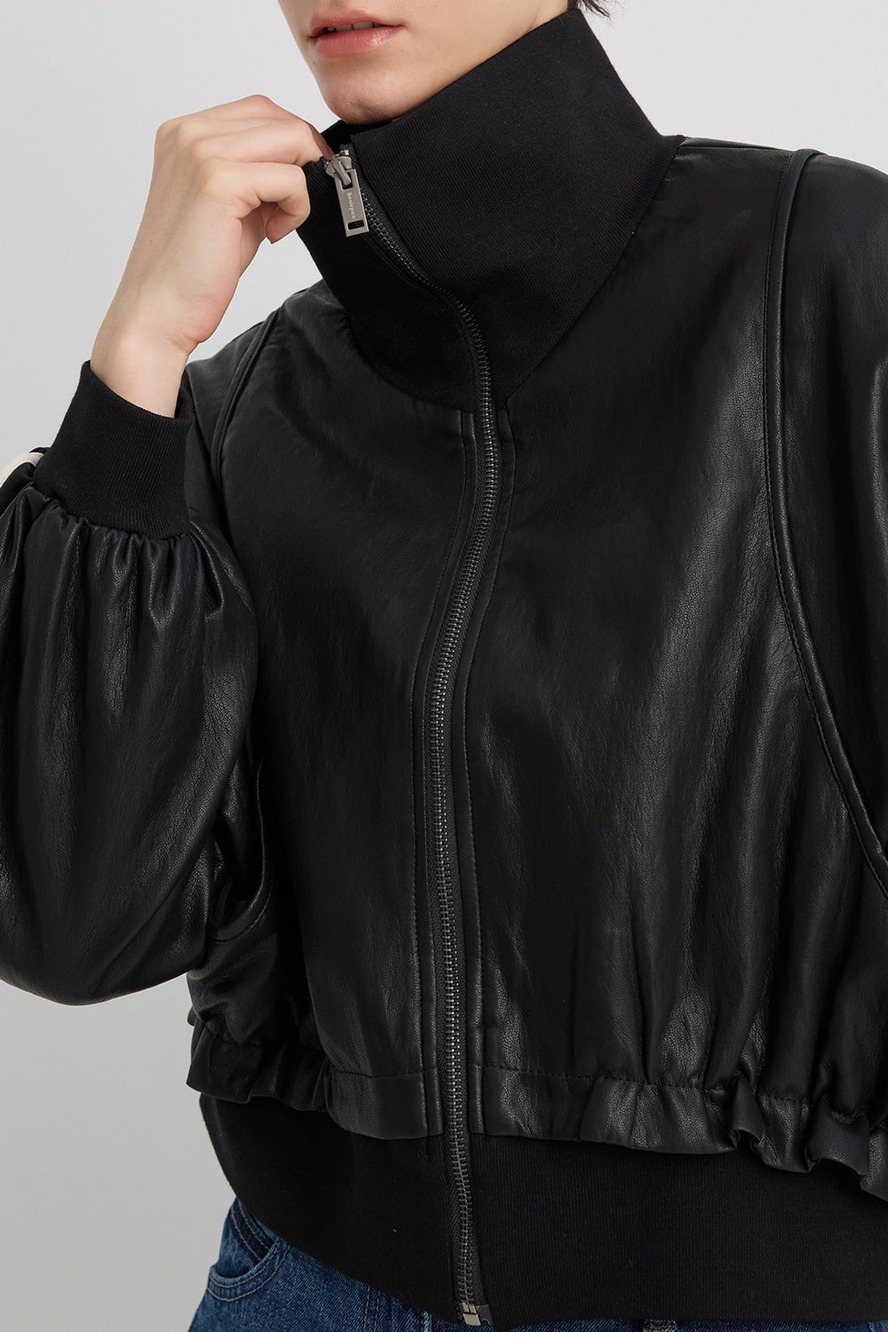 Bonispax Women's Contrast-Piping Faux-Leather Bomber Jacket B1G35LJK550 — 2299-gallery-05