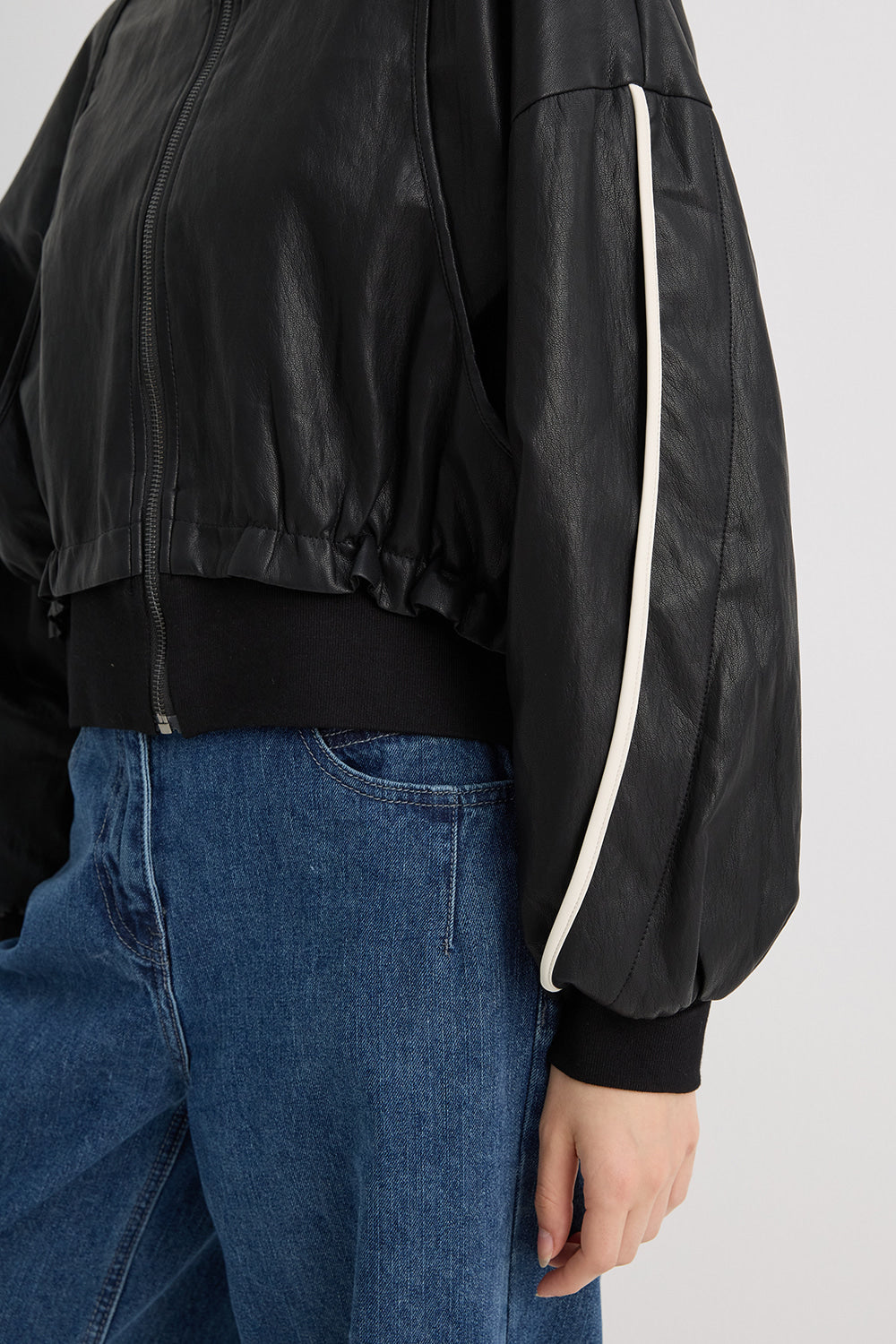 Bonispax Women's Contrast-Piping Faux-Leather Bomber Jacket B1G35LJK550 — 2299-gallery-06