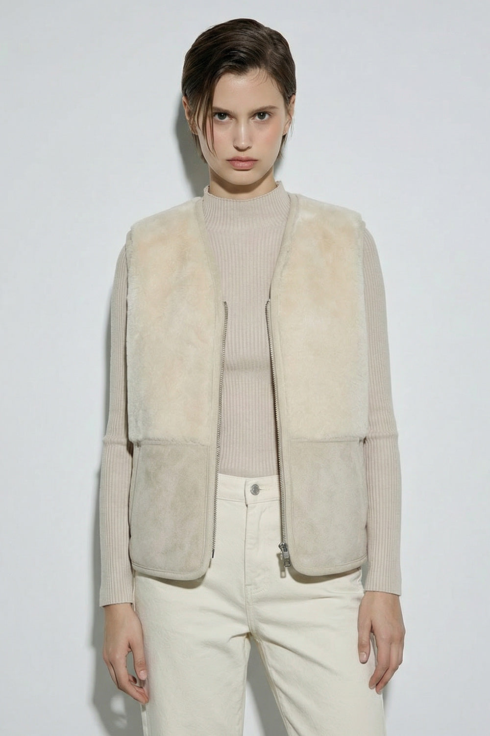 Bonispax Women's Suede-Look Shearling-Style Zip Vest B1G42MVT500 — 2694-gallery-00