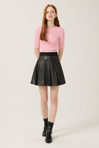 Reete Women's Lettered-Waist Pleated Faux-Leather Skirt U1F32LSK010 — 324-gallery-04