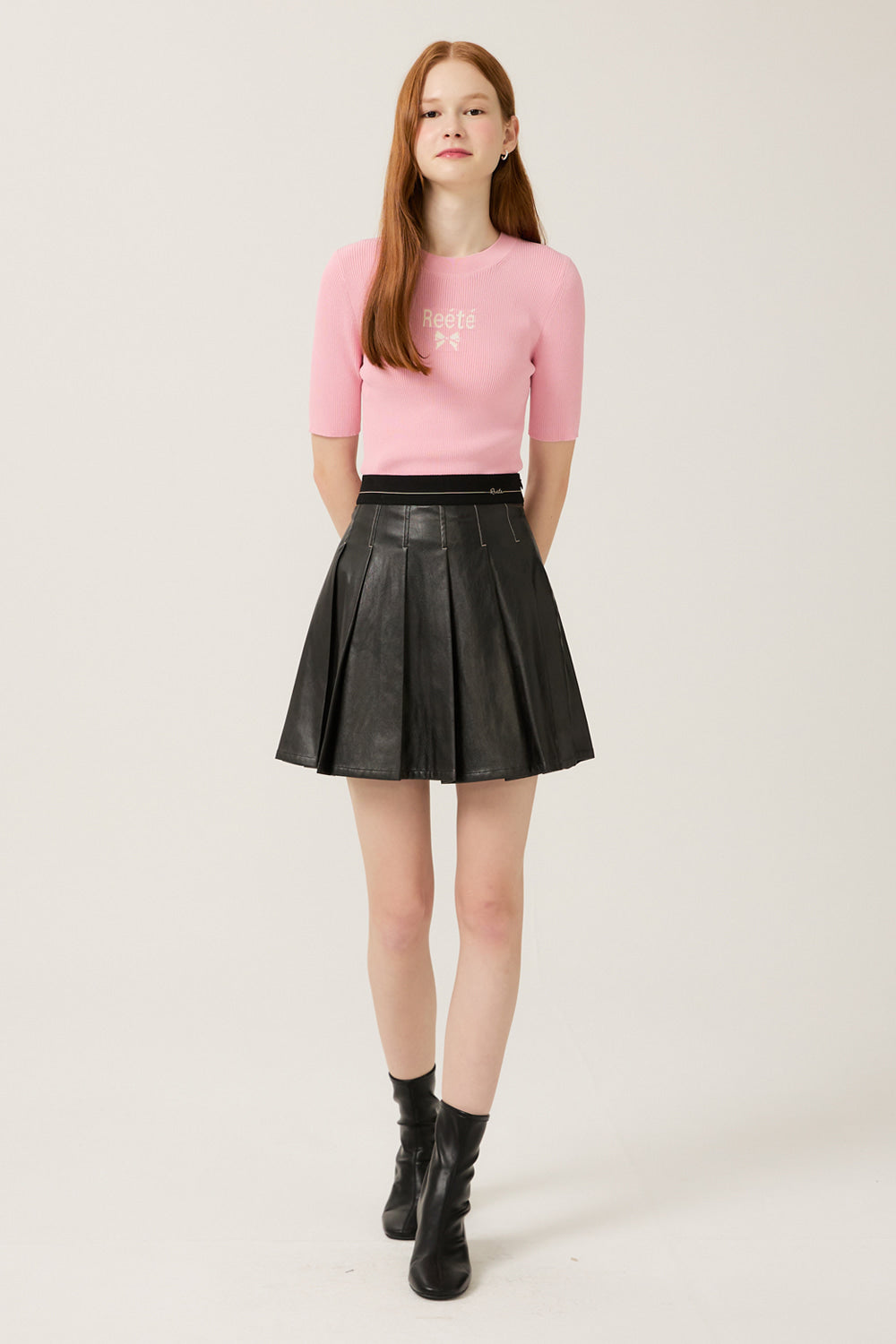 Reete Women's Lettered-Waist Pleated Faux-Leather Skirt U1F32LSK010 — 324-gallery-04