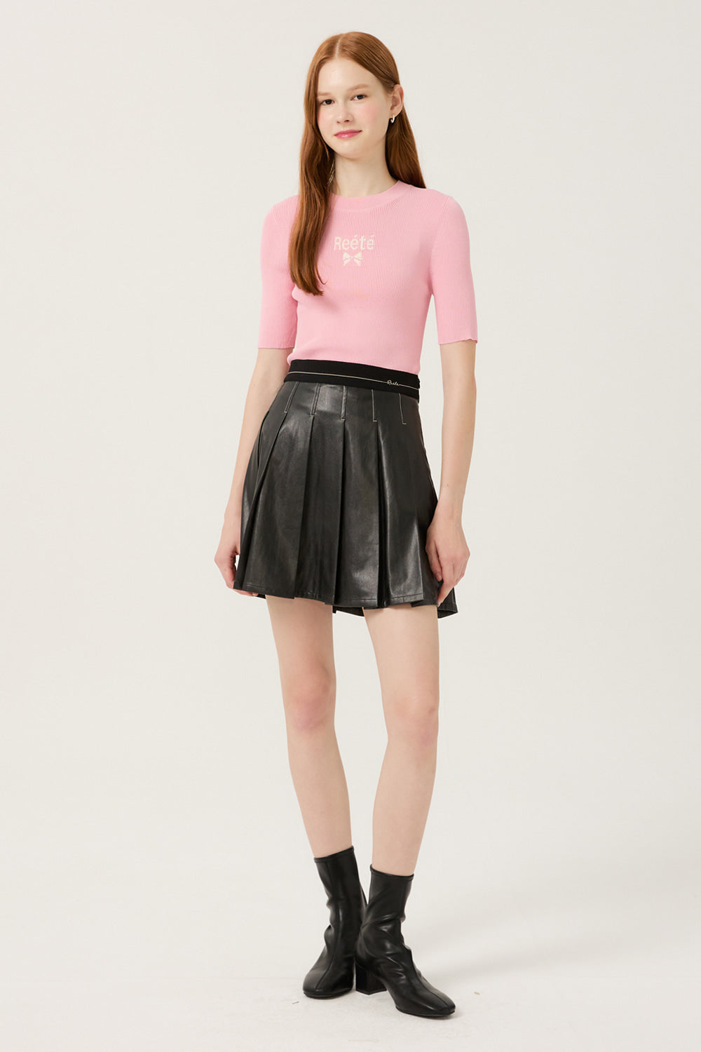 Reete Women's Lettered-Waist Pleated Faux-Leather Skirt U1F32LSK010 — 324-gallery-05