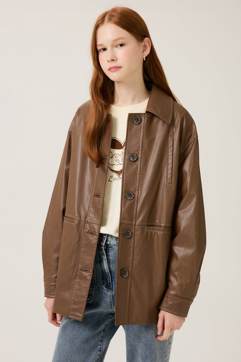 Reete Women's Contrast-Stitch Faux-Leather Collared Jacket U1F32LJK020 — original supplier image 389-gallery-00