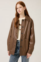 Reete Women's Contrast-Stitch Faux-Leather Collared Jacket U1F32LJK020 — original supplier image 389-gallery-00
