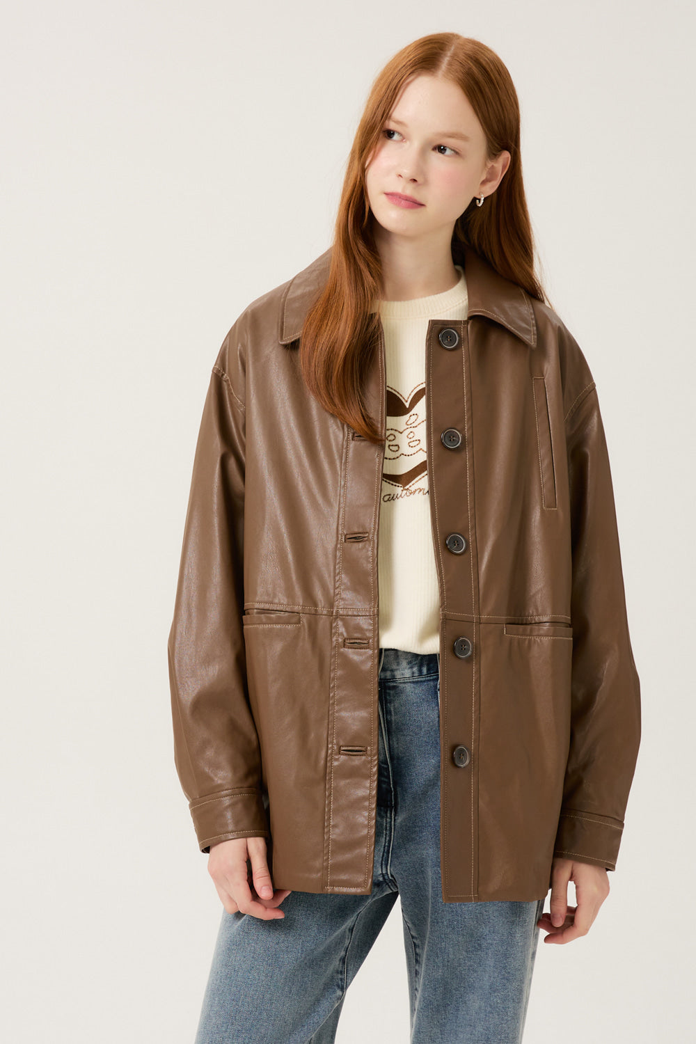 Reete Women's Contrast-Stitch Faux-Leather Collared Jacket U1F32LJK020 — original supplier image 389-gallery-02