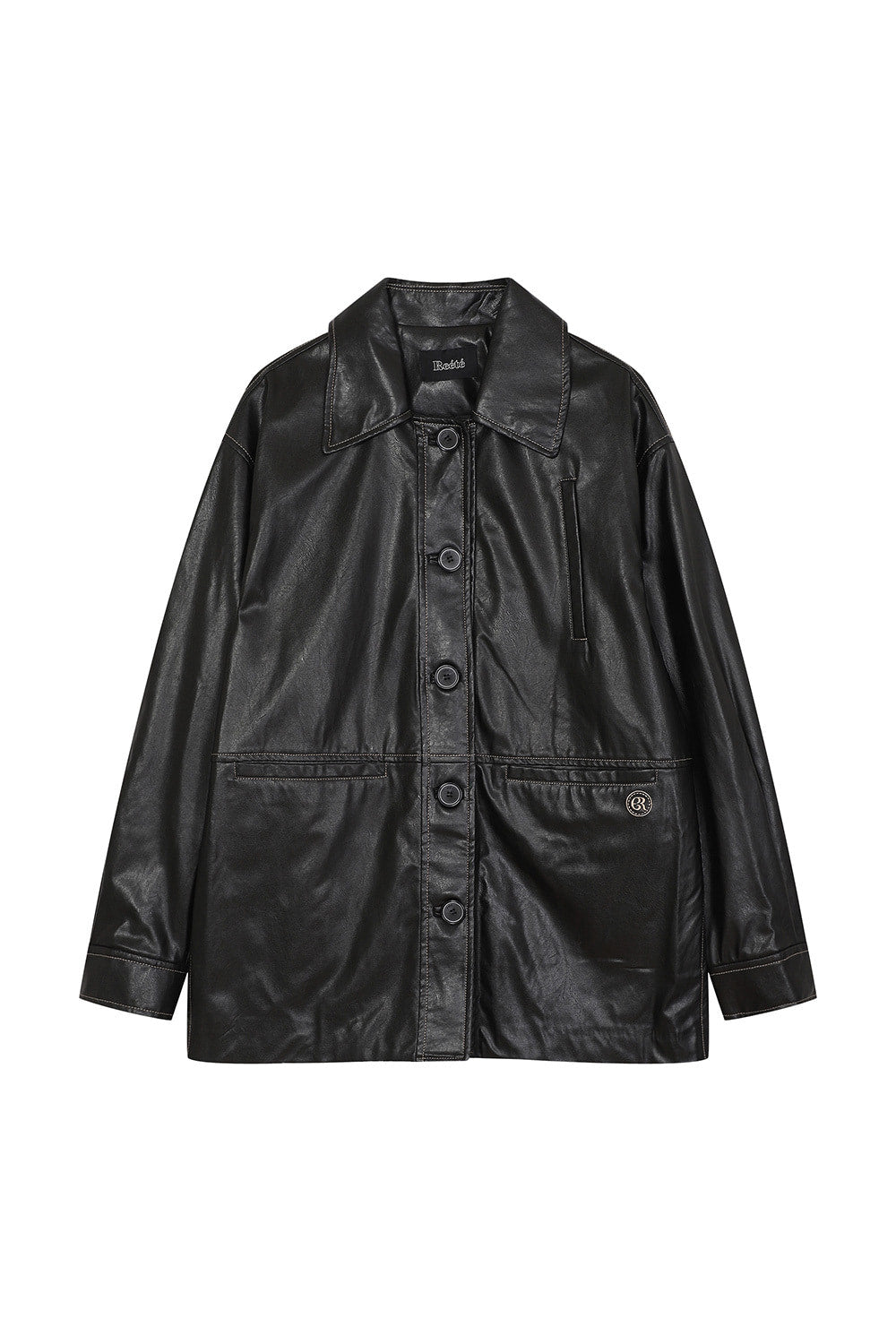 Reete Women's Contrast-Stitch Faux-Leather Collared Jacket U1F32LJK020 — original supplier image 389-gallery-07