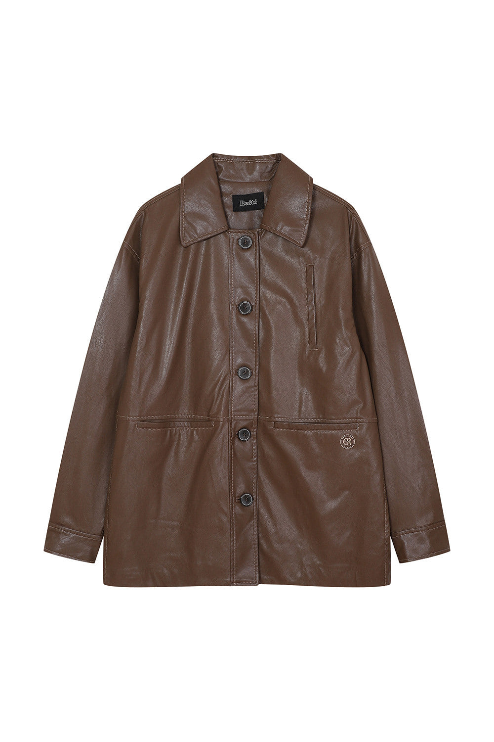 Reete Women's Contrast-Stitch Faux-Leather Collared Jacket U1F32LJK020 — original supplier image 389-gallery-09
