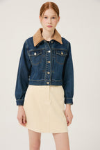 Reete Women's Corduroy-Collar Cropped Denim Jacket U1F32DJK010 — 392-gallery-01