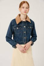 Reete Women's Corduroy-Collar Cropped Denim Jacket U1F32DJK010 — 392-gallery-02