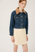 Reete Women's Corduroy-Collar Cropped Denim Jacket U1F32DJK010 — 392-gallery-03