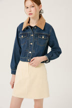 Reete Women's Corduroy-Collar Cropped Denim Jacket U1F32DJK010 — 392-gallery-04