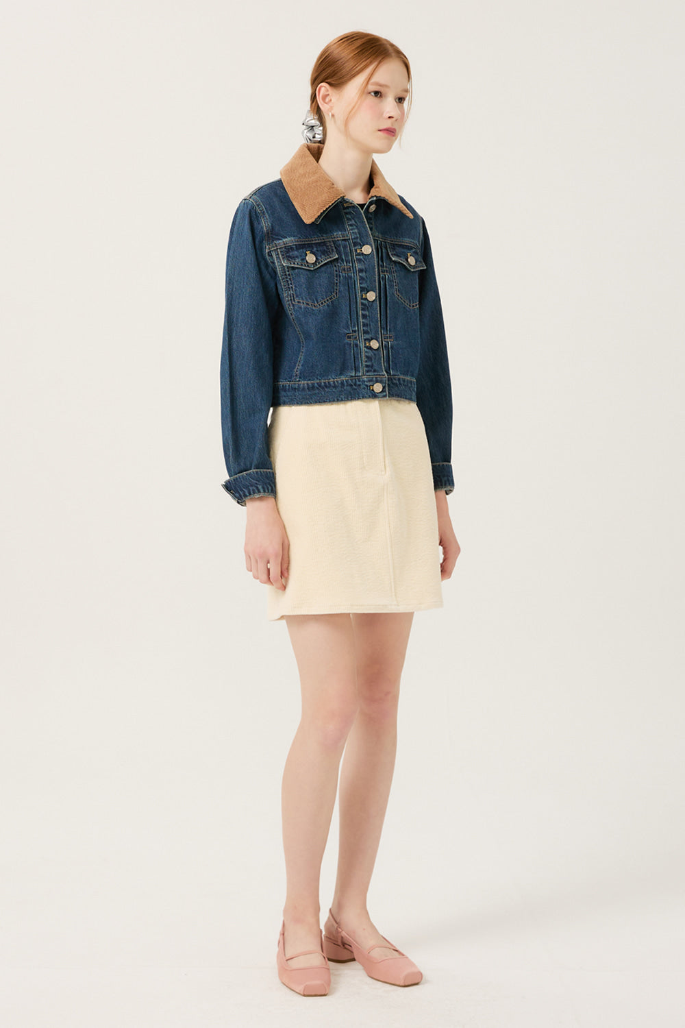 Reete Women's Corduroy-Collar Cropped Denim Jacket U1F32DJK010 — 392-gallery-05