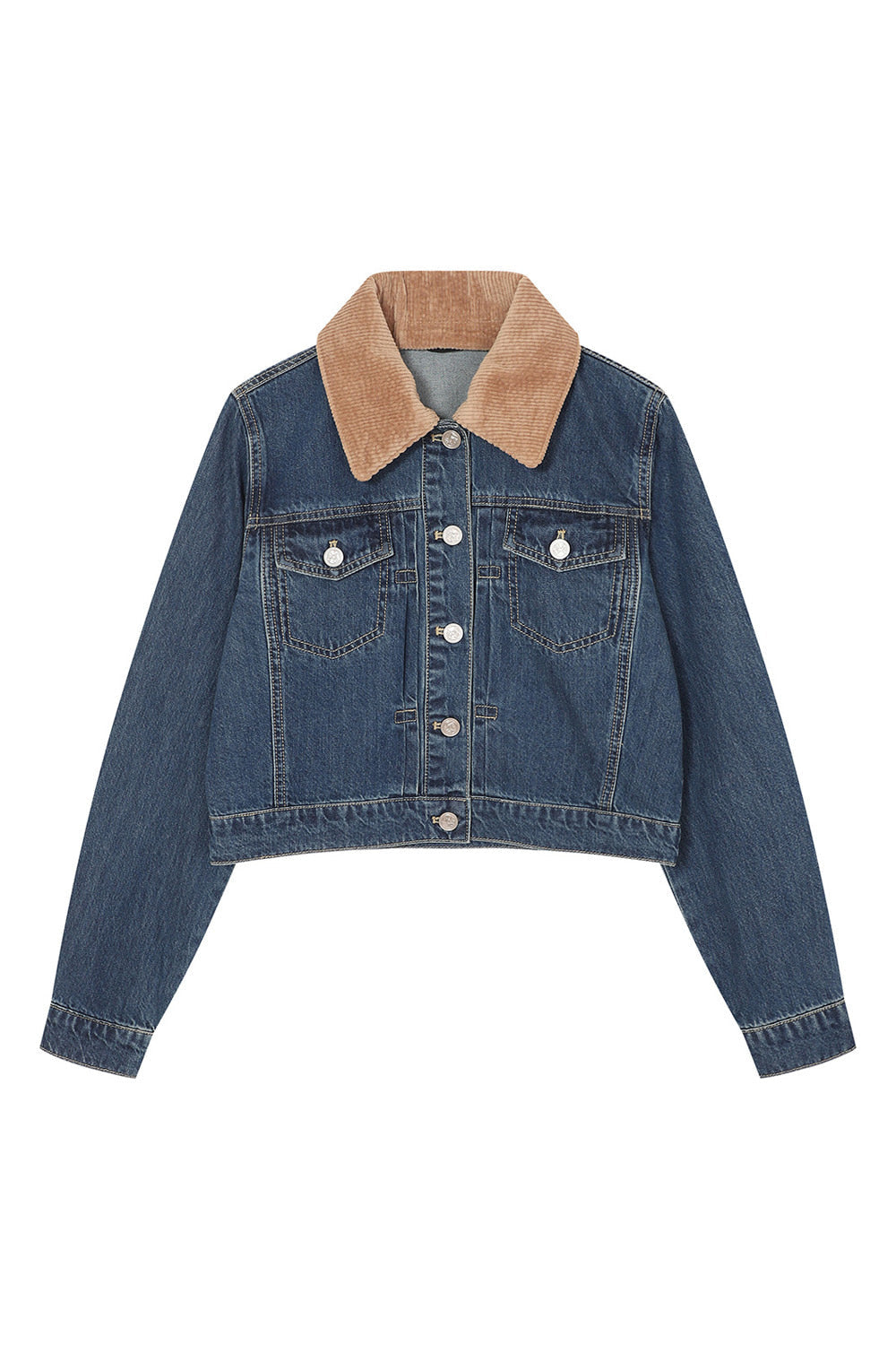 Reete Women's Corduroy-Collar Cropped Denim Jacket U1F32DJK010 — 392-gallery-07