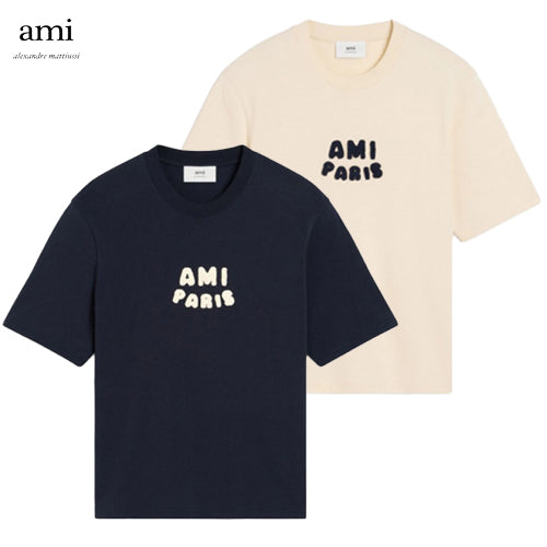 AMI Paris Patch Cotton T-Shirt – Navy & Cream — original supplier image 427735723-hero-00