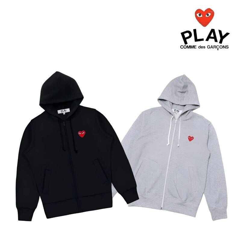 COMME des GARCONS PLAY zip hoodies in Black and Gray - original supplier photograph