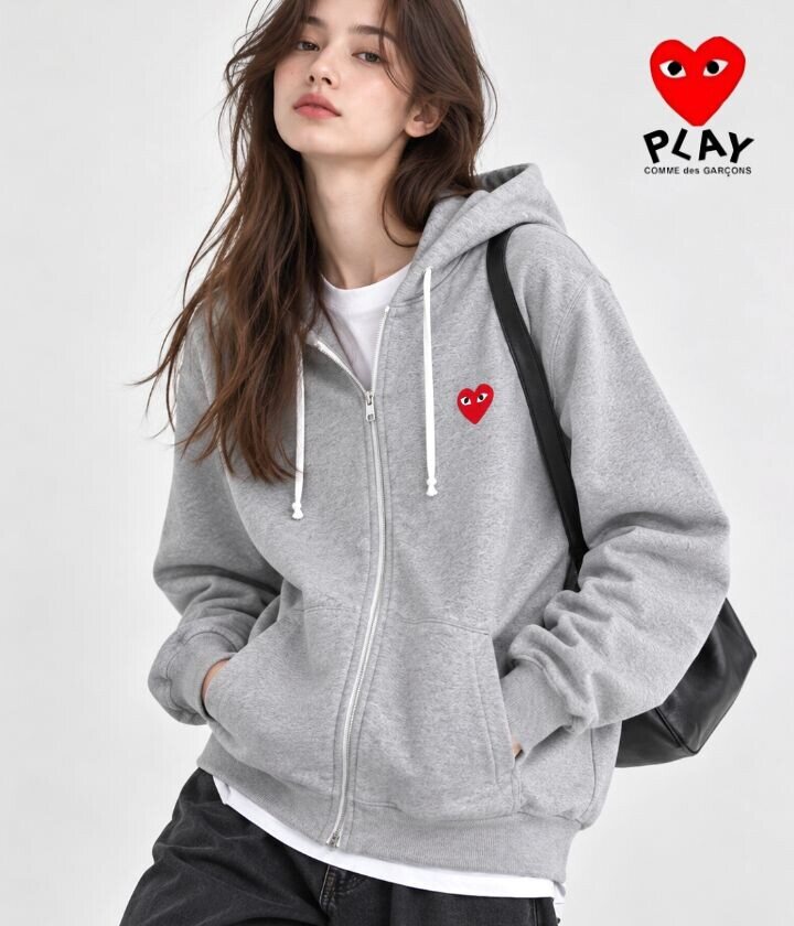 COMME des GARÇONS PLAY Red Heart Zip Hoodie – Black & Gray - original supplier photograph