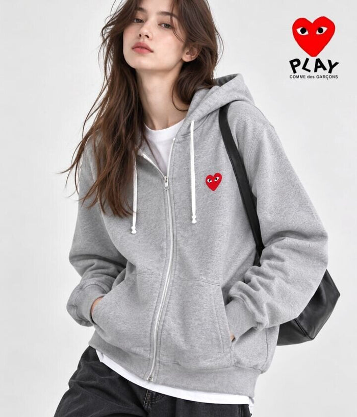 COMME des GARÇONS PLAY Red Heart Zip Hoodie – Black & Gray