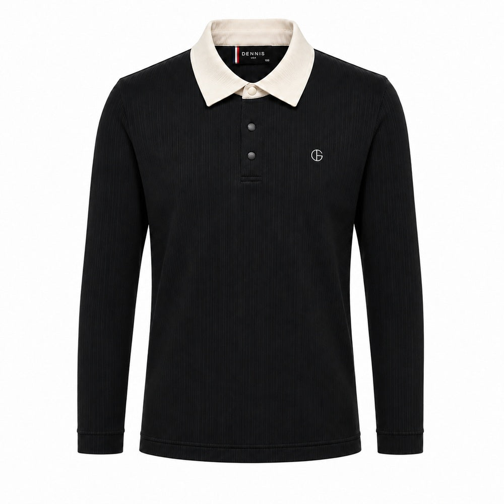 DENNIS Golf Men’s Contrast-Collar Ribbed Stretch Long-Sleeve Polo NARFMTS012 — original supplier image 435178823-gallery-02