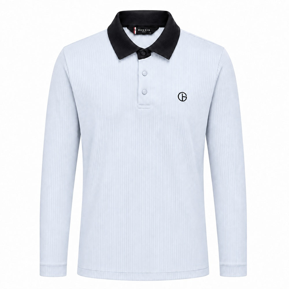 DENNIS Golf Men’s Contrast-Collar Ribbed Stretch Long-Sleeve Polo NARFMTS012 — original supplier image 435178823-gallery-04